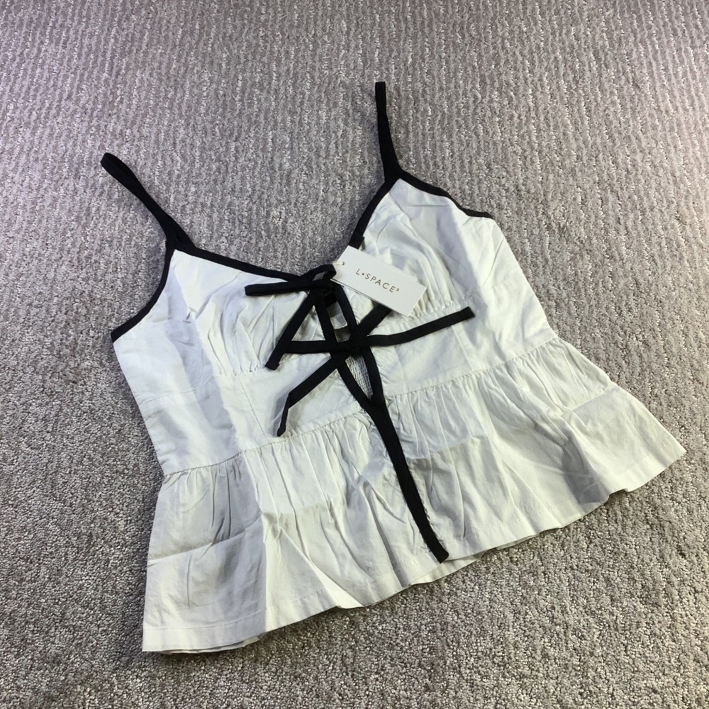 L*Space Agnes Top Cream Black Lace Up Peplum Camisole AGNTP25 Size M NWT